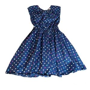 lands end kids girls Blue polka dot dress Sz. 6 Fit & Flare Retro.